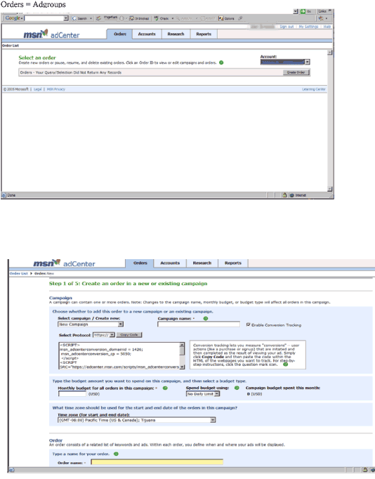 Interfaccia adCenter