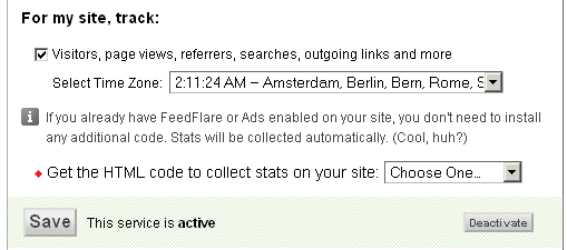 FeedBurner Site Stats Settings