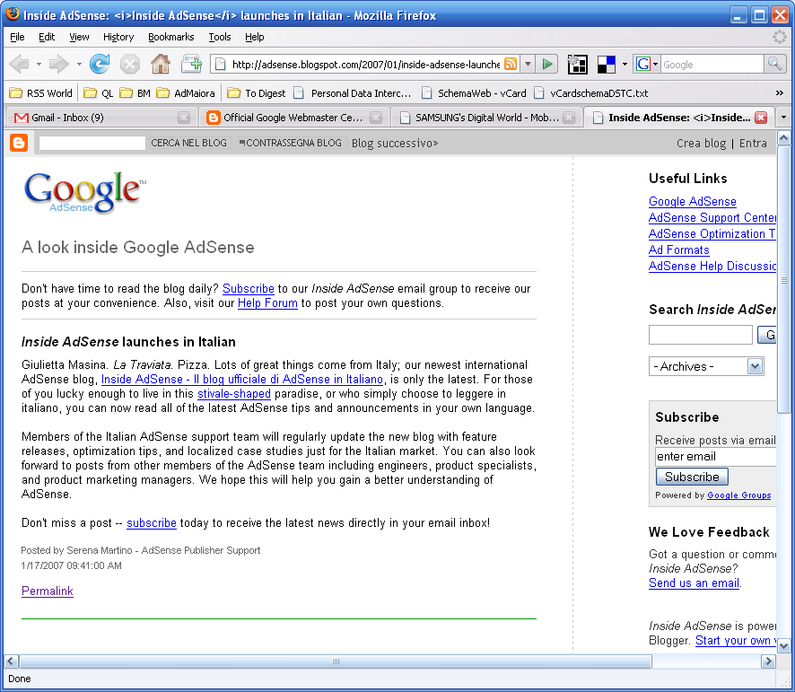 Inside AdSense page title