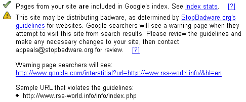 Avviso di Google nella Webmaster Tool dashboard