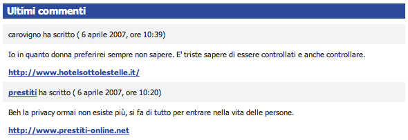 Commenti SPAM su Libero