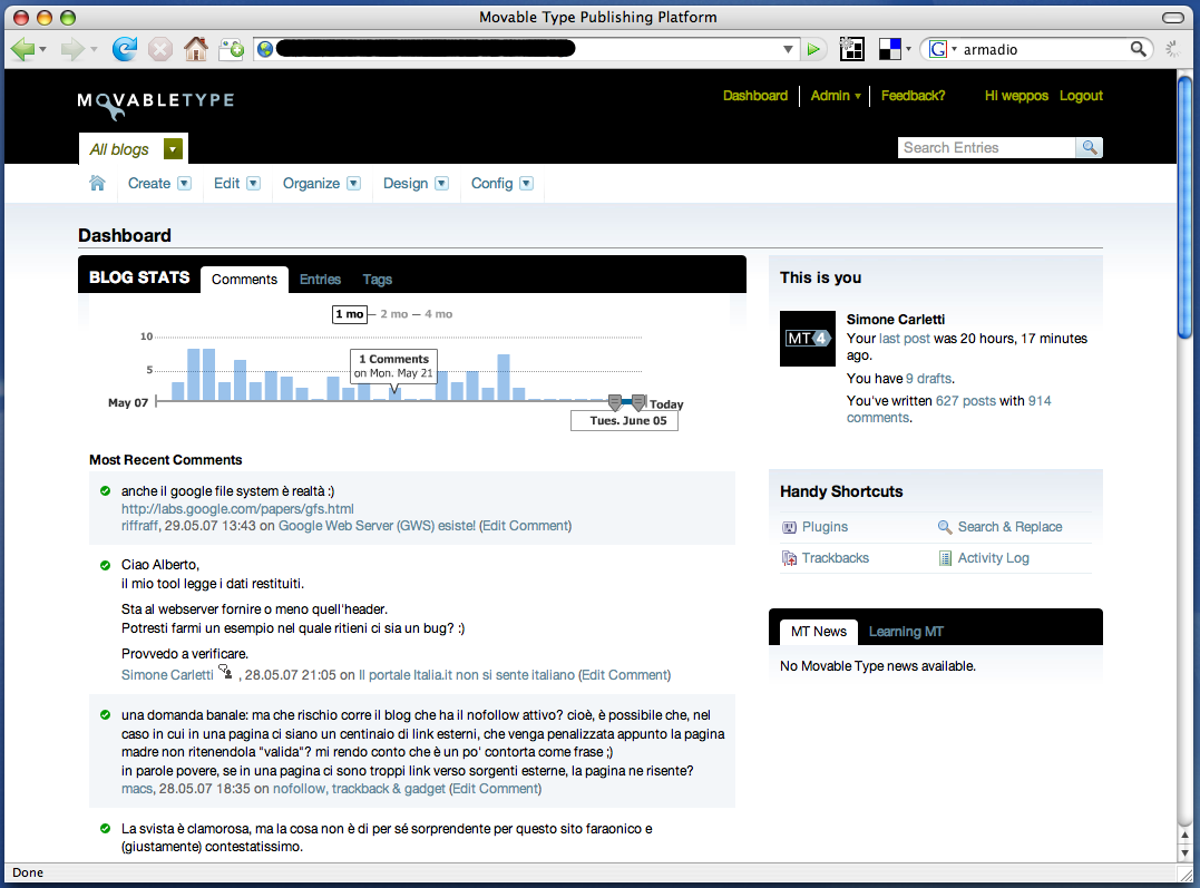 Movable Type 4 Dashboard