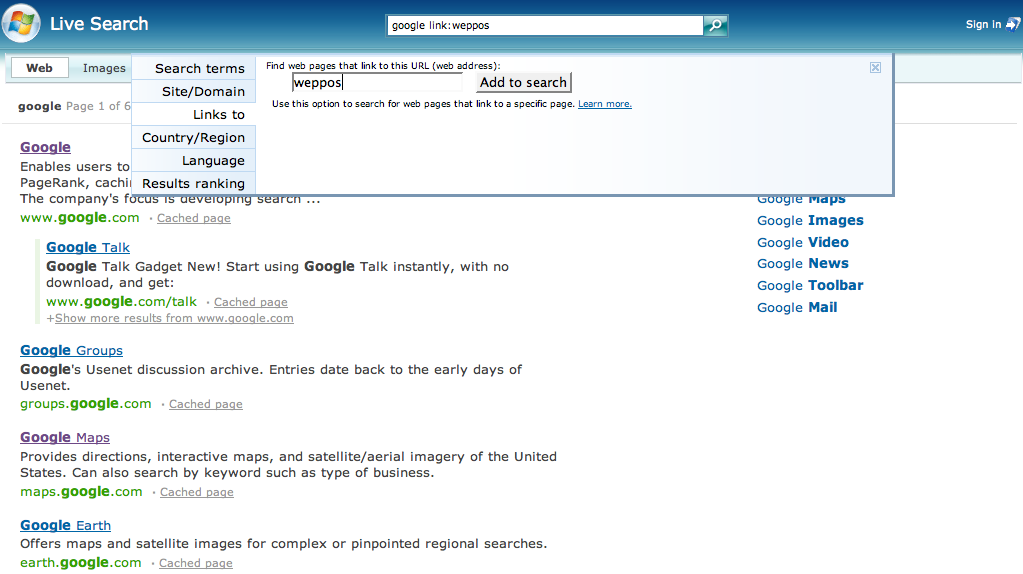 Link operator from advanced search