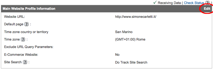Google Analytics Edit Main Profile Information
